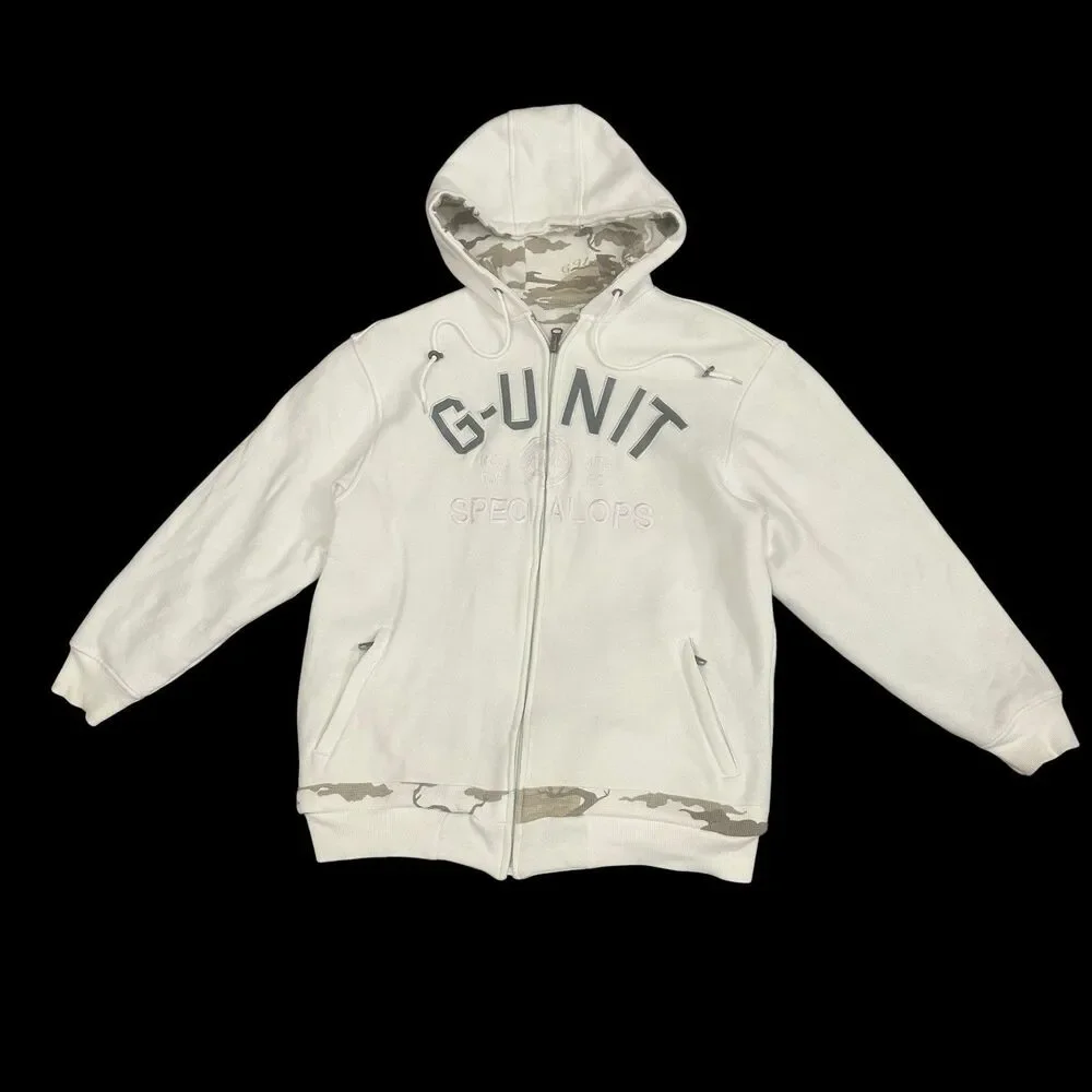 Vintage G-Unit Hoodie Mens L Heavy Weight Reversible White Camouflage Y2K - Picture 1 of 16